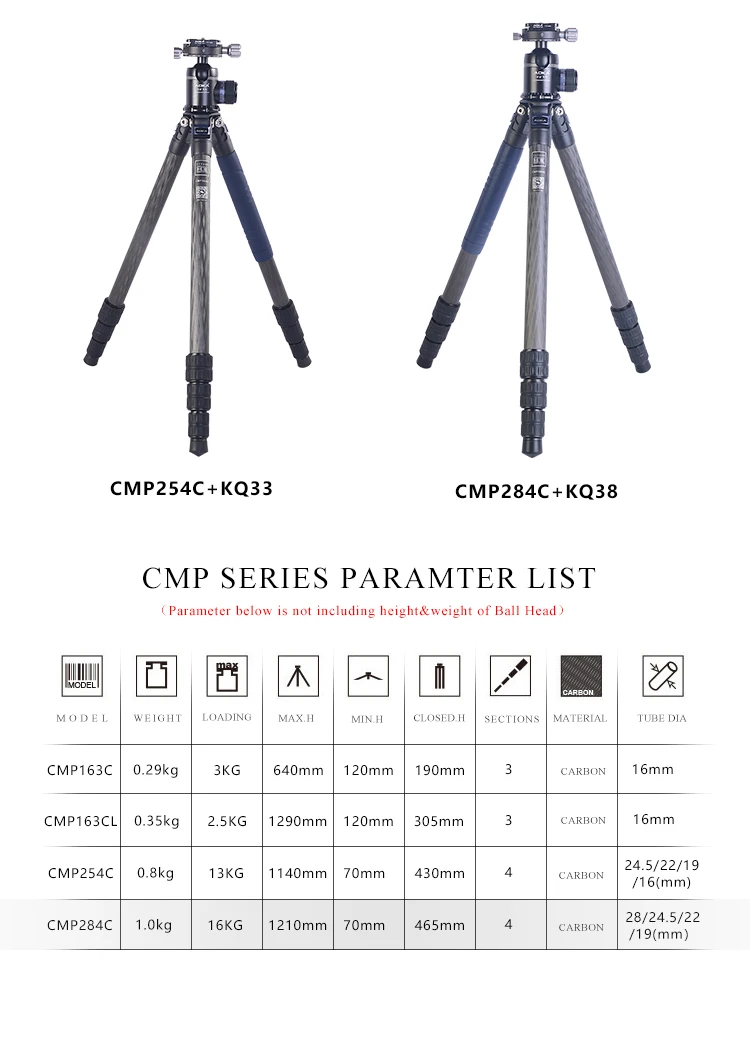 AOKA CMP284C максимальная высота 1,2 м вес 1.4kgs профессиональная камера штатив для ЦЗК из углеродного волокна