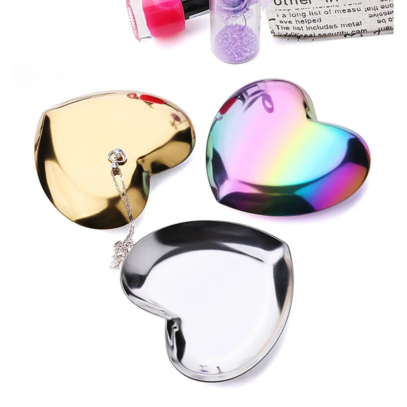 

New 2019 Colorful Metal Storage Tray Gold Heart Shape Fruit Dessert Plate Small Items Jewelry Display Tray Mirror Decoration