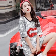 MexeMara Новая модная свободная тонкая футболка с короткими рукавами с блестками