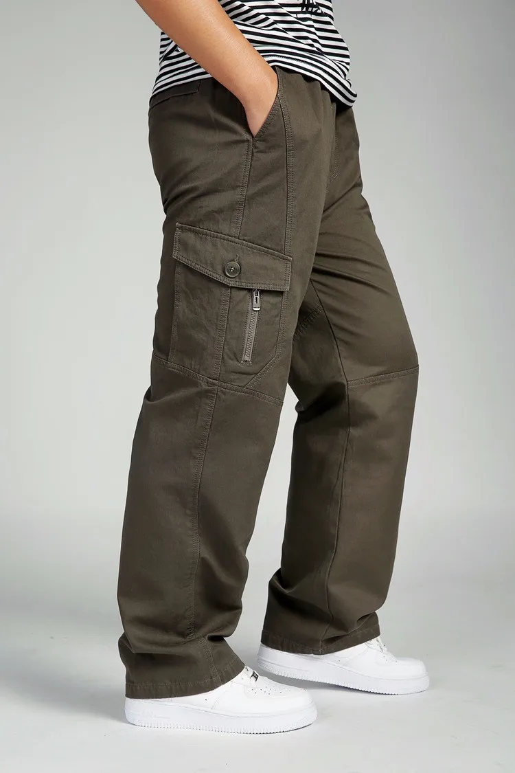 Xl-6Xl больших размеров в стиле милитари; сезон осень-зима; плотные брюки-карго с карманами на молнии; рабочие брюки зеленого цвета; A2568