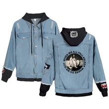 Billie Eilish/женская джинсовая куртка для девочек; повседневное Свободное пальто с отверстиями; женская верхняя одежда с капюшоном; сезон весна-осень