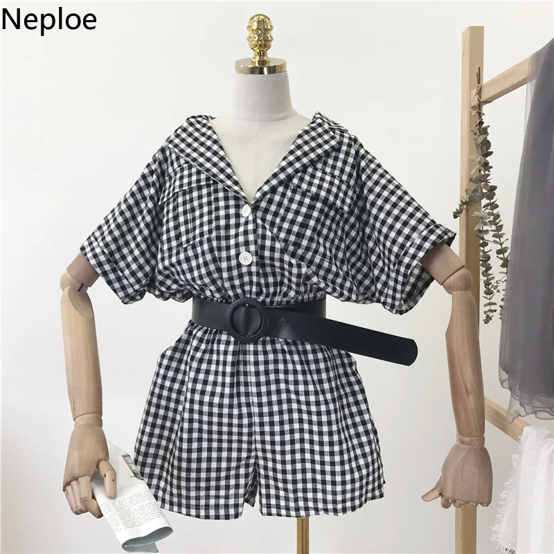 Neploe Лето 2019 г. комбинезон в клетку ползунки для женщин высокая приталенный легкий