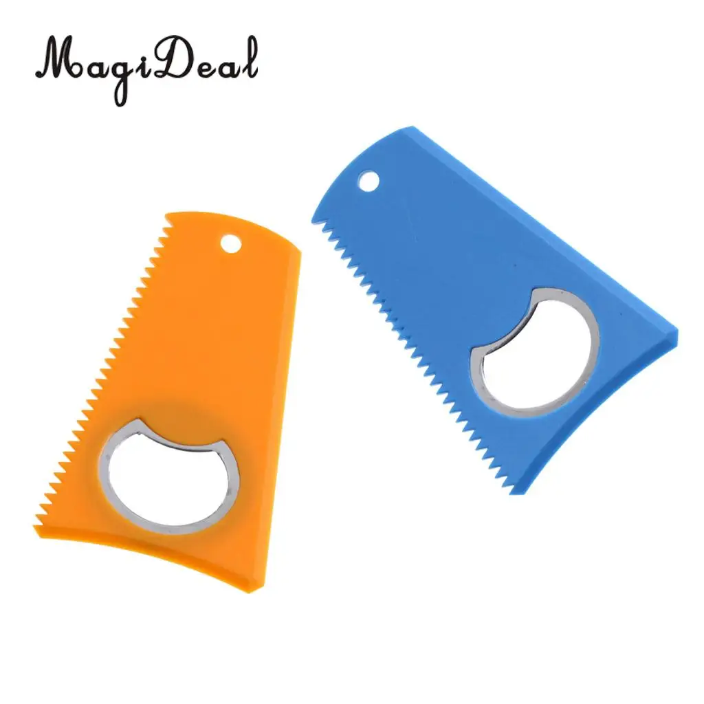 2 PCS 3.15' x 2' Plastic Surfing Surfboard SUP Kite Wake Board Care Wax Comb Wax Scraper Remover with Bottle Opener Lanyard Hole