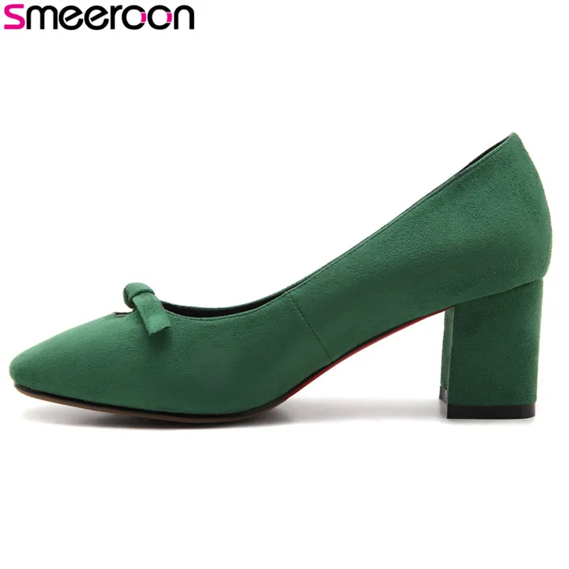 

Smeeroon 2018 new style spring autumn fashion square heels pumps pointed toe with butterfly knot concise women shoes