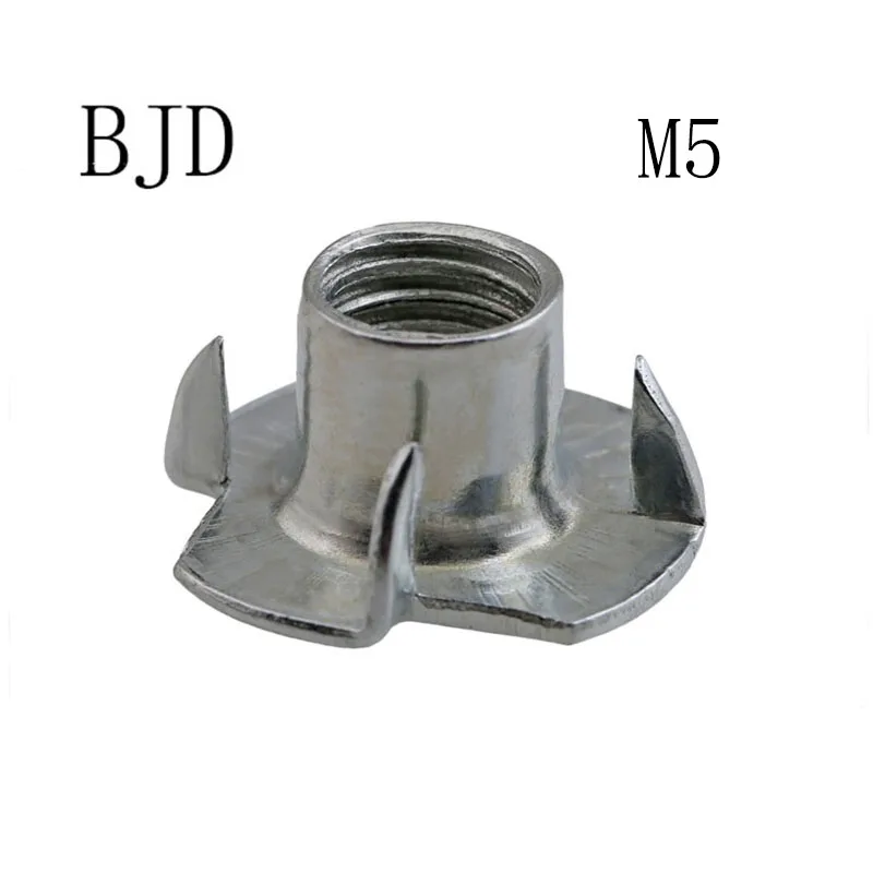 100 шт. M5 T гайка 5 мм четыре Натяжная гайка Четыре Коготь женский мебельных шурупов в плену T элемента футболка глухие гайки для обработанная мебель
