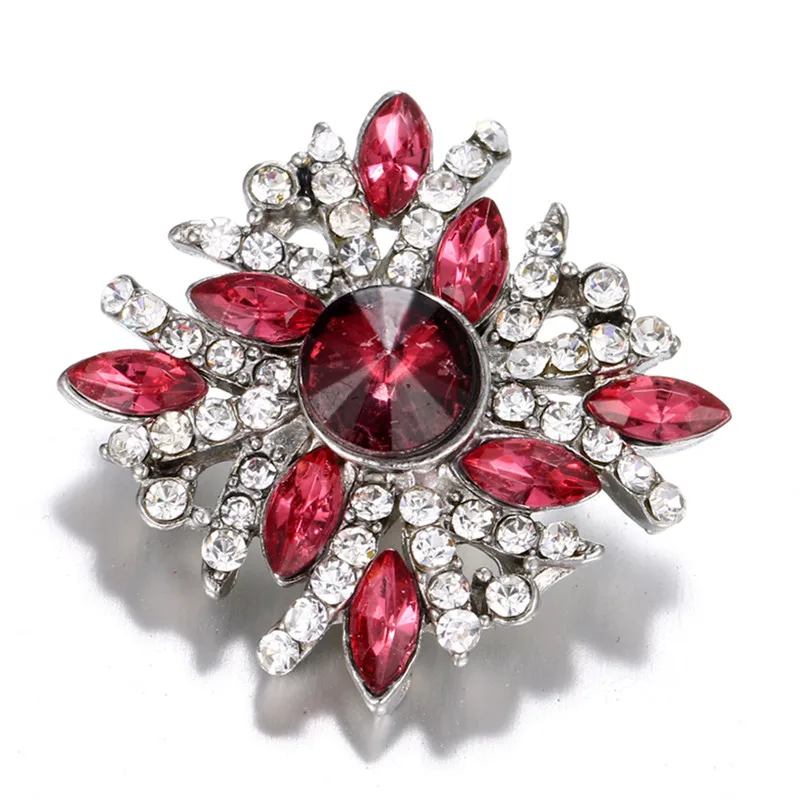 

New Beauty Rhinestone Square Flowers metal 28mm snap buttons fit 18mm snap jewelry wholesale KZ1491