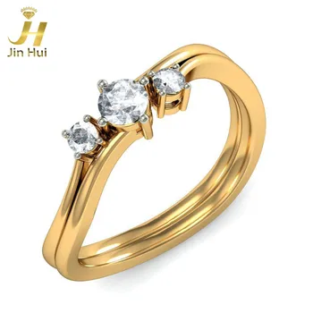 

Jinhui Women The Chic Waves Ring Solid 18K Yellow 750 Gold 0.265CT Natural Diamond Jewelry Free Engraving