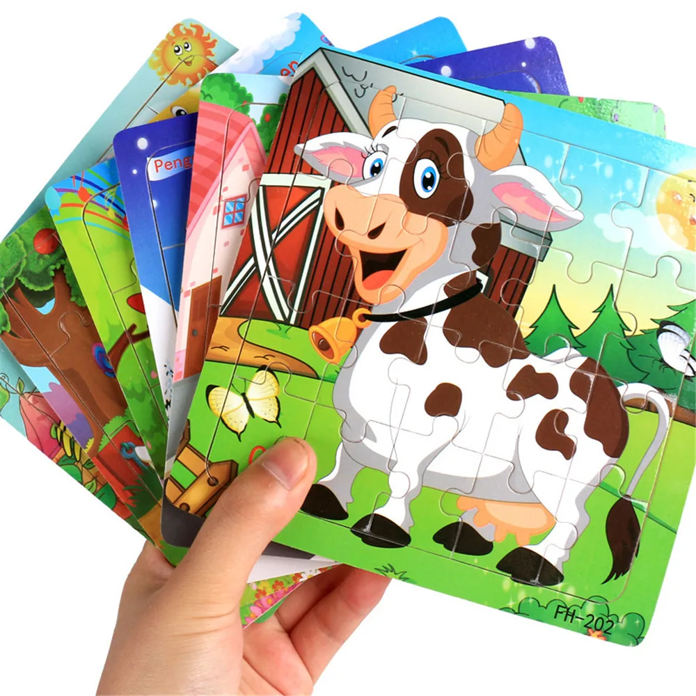 

MUQGEW Wooden Puzzle Jigsaw Wooden Toys For Children Cute Cartoon Animal Puzzles Intelligence Kids Children Educational Toy