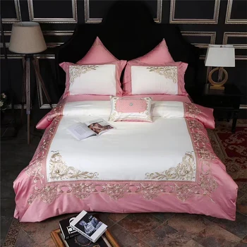 

4/6/7Pcs Egypt cotton satin Princess Bedding Set Embroidery Inlaid jewelry Duvet cover set Bed Sheet Pillowcases Queen King Size