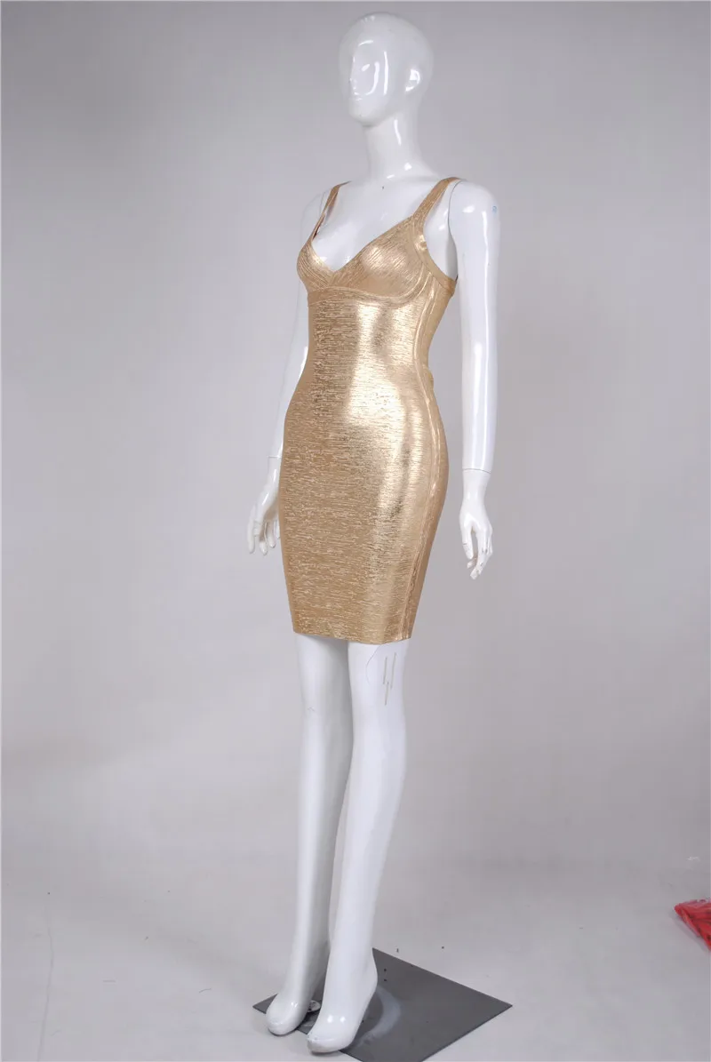 Сексуальное платье знаменитостей без рукавов с v-образным вырезом и серебристым золотым тиснением, мини-повязка, женское платье, вечерние платья
