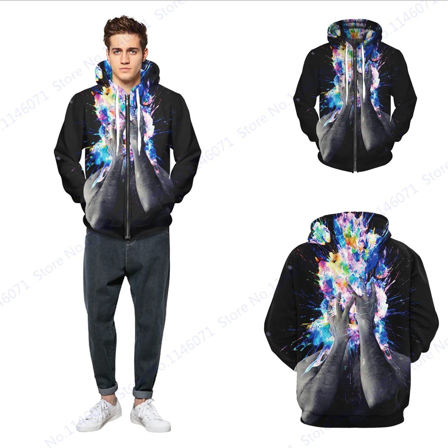 Men Black Fleece Sweatshirts Strong Muscle Hand