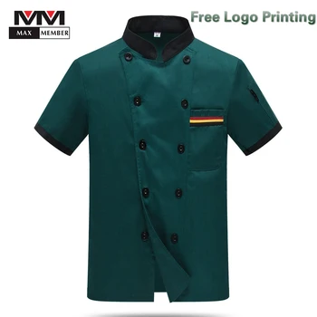 

2019 Free Logo Printing Unisex Short-sleeve Chef Jacket Buffet Canteen Breathable Kitchen Cook Costume Restaurant Work Uniform