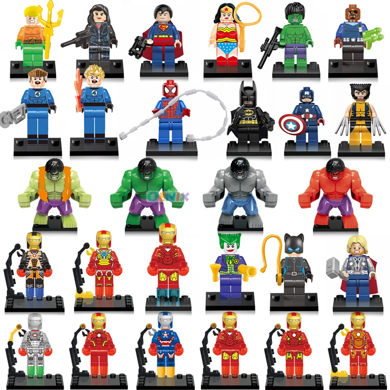 

Hot Movie Super Heroes Figures Set bat Captain American Hulk Spiderman Iron Man LEGOINGLYS Building Blocks Bricks Children Toys