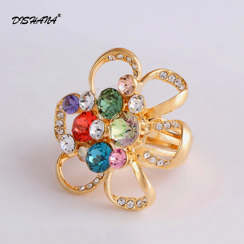 

2015 New Arrival Bohemian Stacking flower ring for women Ladies Korean Drama Ring statement width Paved Cubic Zircon(KA0157)