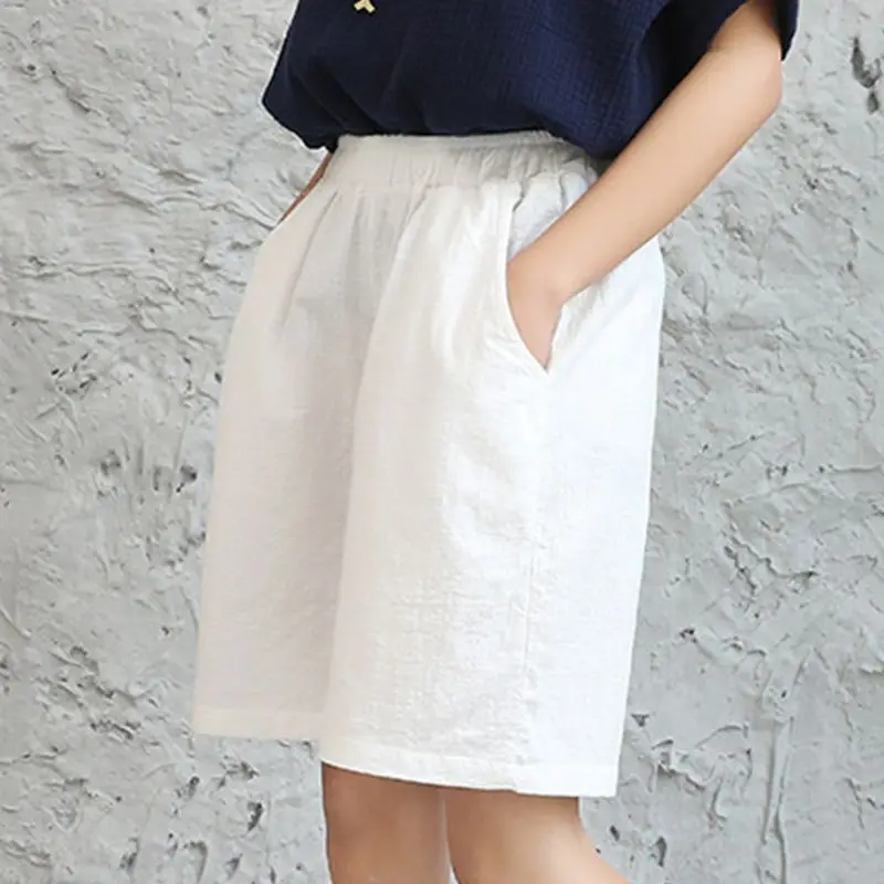 

Mori Womens Shorts Multicolor Cotton Linen Basic Wide Leg Shorts Elastic Waist Candy Color Comfortable Women Short Pants