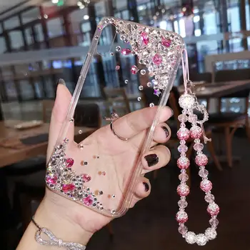 

For iPhone XS max XR X Luxury Pink Bling Crysta Diamond case for iphone 11 pro 6 6S 7 8 plus Girl Lady Woman gift case + strap