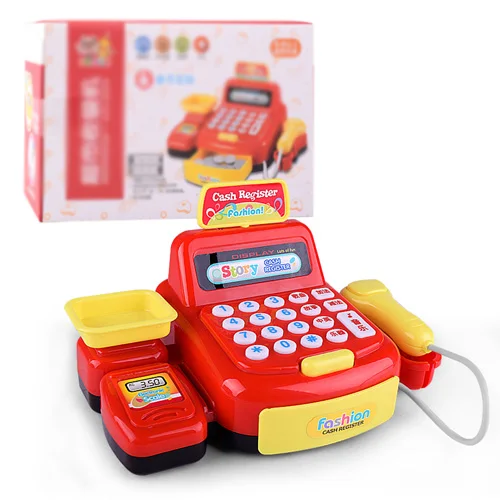 Наличные имитация кассовый аппарат электронная развивающая игрушка Мульти-функциональная игровая игрушка для детей реальный кассовый счетчик игрушки для детей - Цвет: red cai heC
