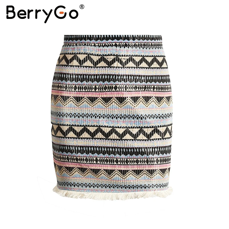 BerryGo Boho chic tassels Этническая Высокая талия пляжная юбка для лета Женская Мини Короткая юбка винтажные юбки-карандаш Женская Нижняя