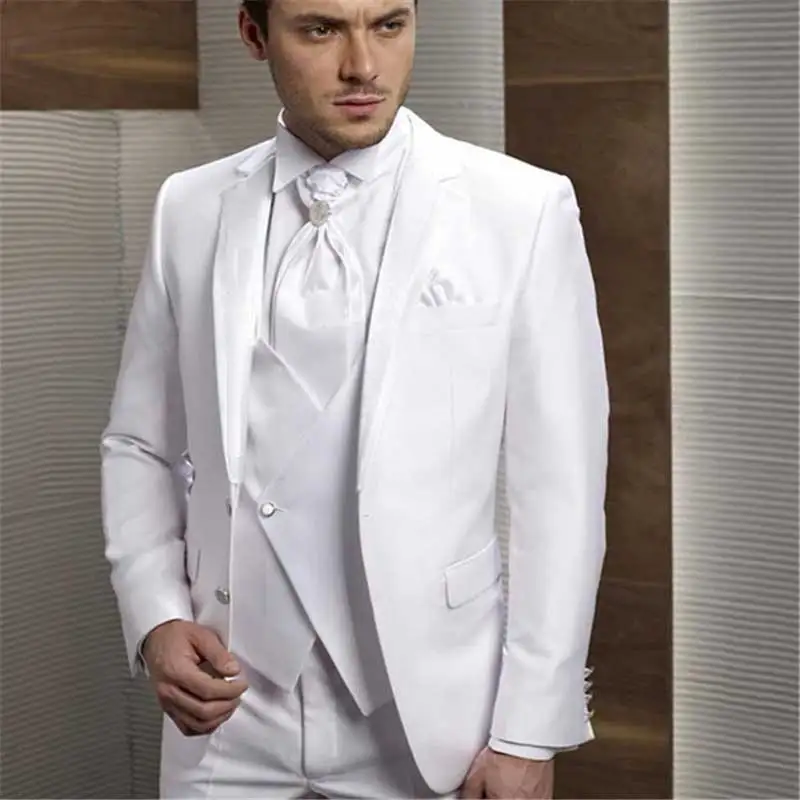 

Custom Made White Satin Men Suits for Wedding Suits Pants Groom Tuxedos Costume Homme Blazer 3Pieces Slim Fit Terno Masculino