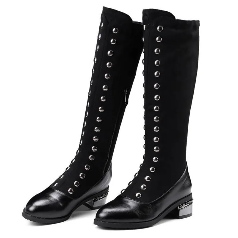 New Knee High Ridding Boots For Women Fashion Round Toe Side Zipper Flat Women High Boots Lady Casual Vintage Winter Boots Black (7)