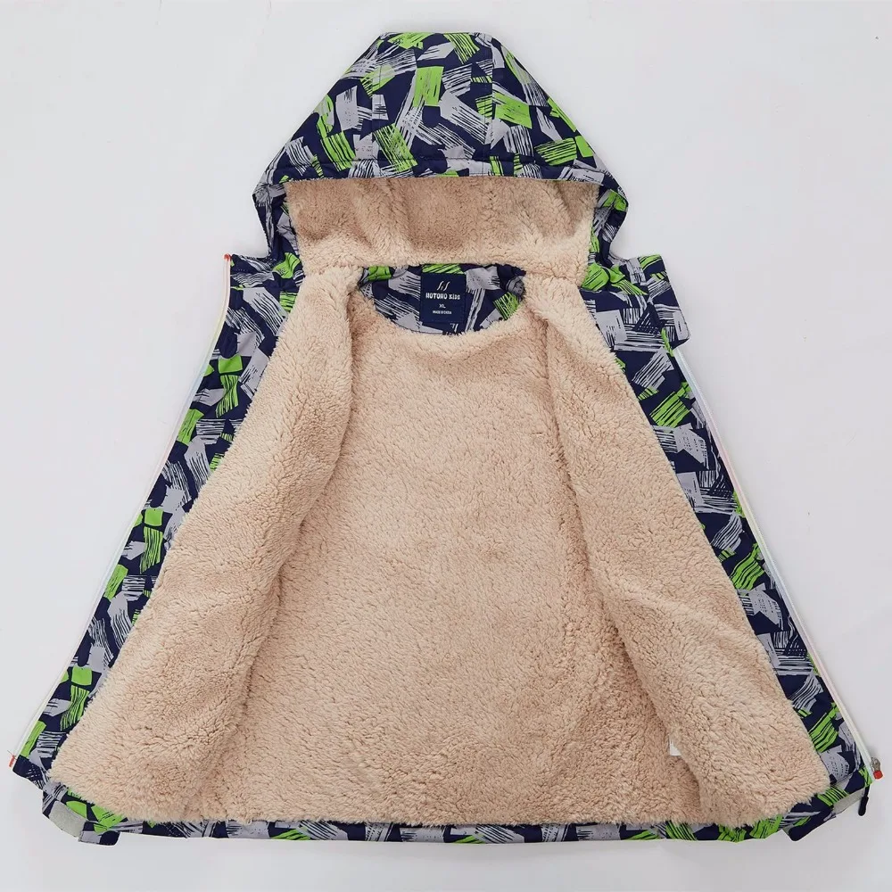 

4-12T Boy Winter Plus Velvet Waterproof Jacket Warm Coat Children's Windproof Outerwear Hooded Cotton-wadded High Quality