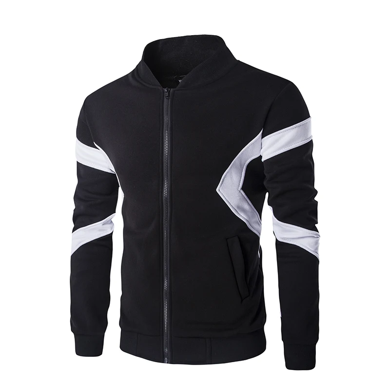 2016 New Patchwork Man Hoodies Stand Collar Zipper Autumn Winter Casual Jackets Long Sleeve Slim Sweatshirts Men Clothing