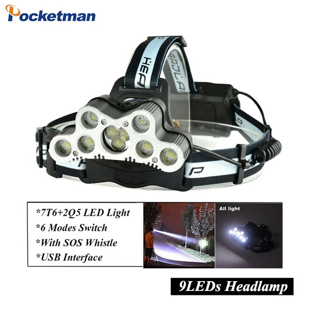 

Super 45000LM USB 9 LEDs Led Headlamp Headlight head flashlight torch XM-L T6 head lamp rechargeable for 18650 battery z30