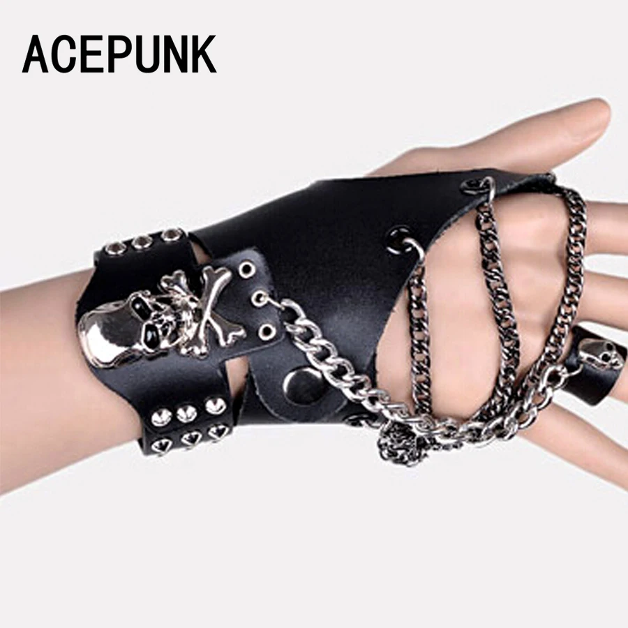 Murah Pria Keren Kerangka Tengkorak Kulit Gelang Pria Sarung Tangan Set ROCK Bermain Bracer Figaro Jaringan Gelang Wanita Gelang Pulseira Masculina E store Prince