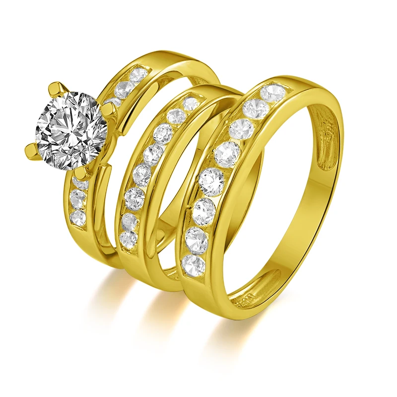 Ainuoshi Real Gold Trio Ring 14k Solid Yellow Gold Couple Wedding
