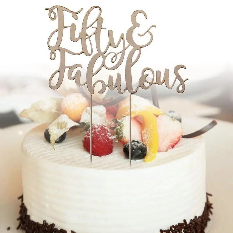 Gold Glitter 50 Fifty Fabulous Cake Topper Sign 40th Birthday