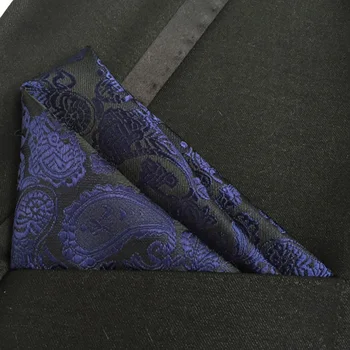 

Lingyao Luxury pocket square high quality woven handkerchief black with blue paisley handky for banquet