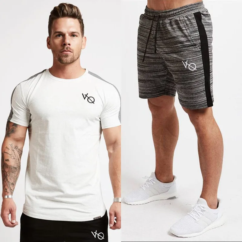 

summer 2pcs Running Set Men T-Shirt short sleeves Football Soccer Basketball Sport Wear Suit Sportswear Men's Fitness Clothing