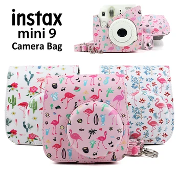 

For Fujifilm Instax Mini 8 9 Instant Camera Flamingo Pink Pattern Carrying Case Bag Cover PU Leather Protect Pouch with Strap