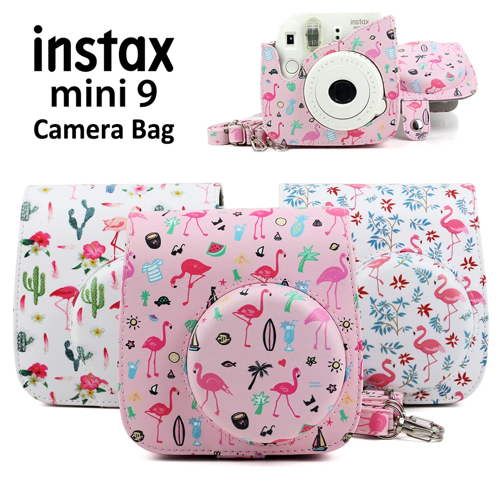 Чехол сумка для Fujifilm Instax Mini 8 9 с розовым рисунком фламинго защитный чехол из