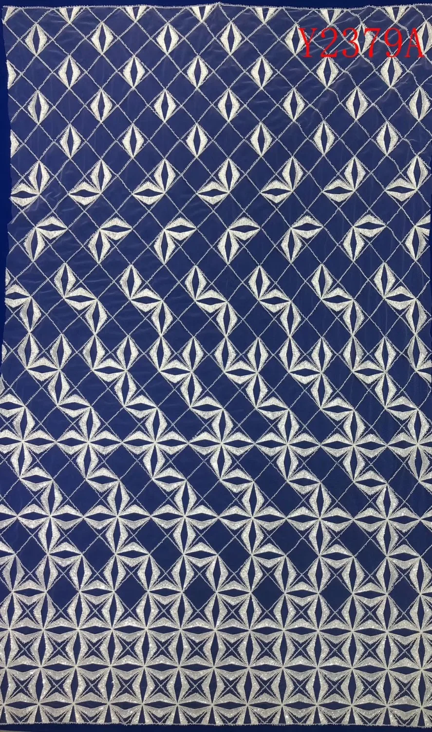 

Beautiful Embroidery Beaded Lace Wedding Dress Fabric, Nigerian Textile African Trimming Lace 5Yards/ lot