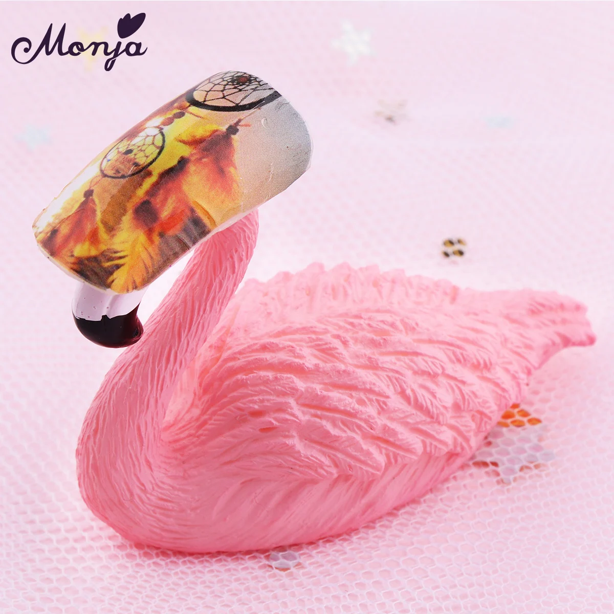 

Monja Pink Flamingo Nail Art Practice Training Display Stand False Nail Tips Salon DIY Acrylic Showing Holder Manicure Tools