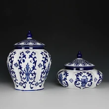 Европейский расписанный вручную голубой и белый фарфор маленький горшок керамический бак для хранения декоративный кувшин для кухни украшения гостиной