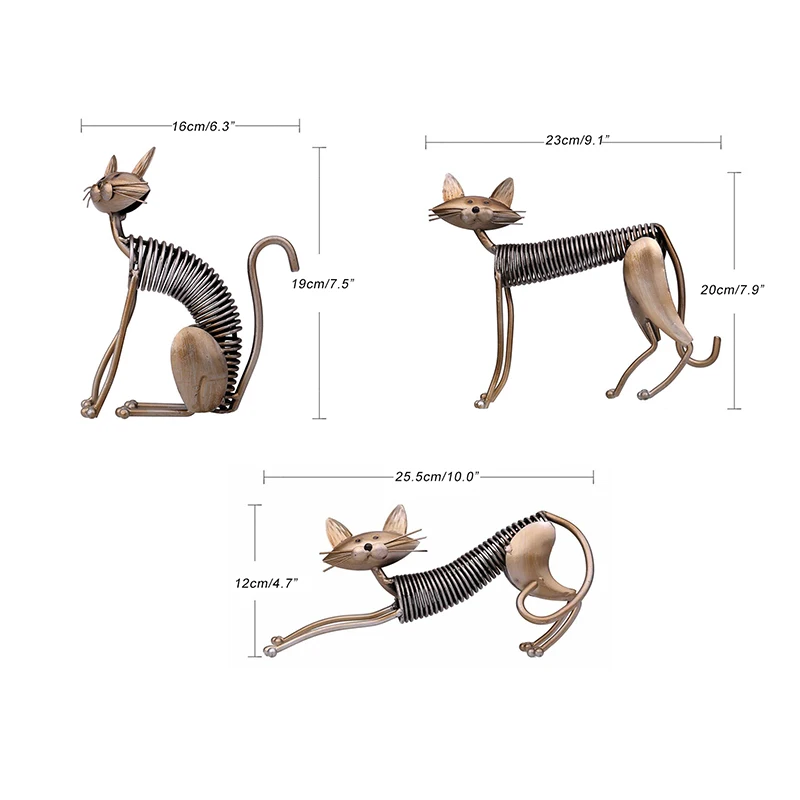 Европейские металлические весенние фигурки кошек, украшения, креативные железные весенние миниатюрные настольные фигурки для кошек, аксессуары для украшения дома, подарки