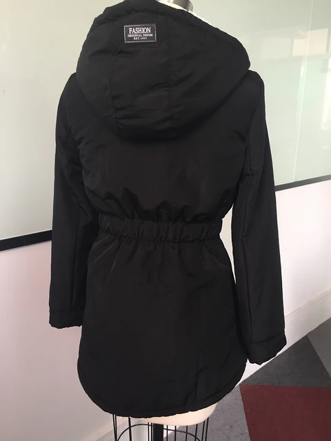 Zima ciepły płaszcz kobieta wiatroszczelna Slim Outerwear moda elastyczna talia Zipper kieszeń z kapturem sznurkiem Overcoats jesień ubrania -