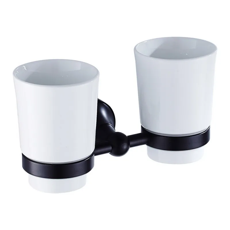 Black Oil Rubbed Bronze Wall Mounted Toothbrush Holder Double Cups Bathroom Accessories KD866