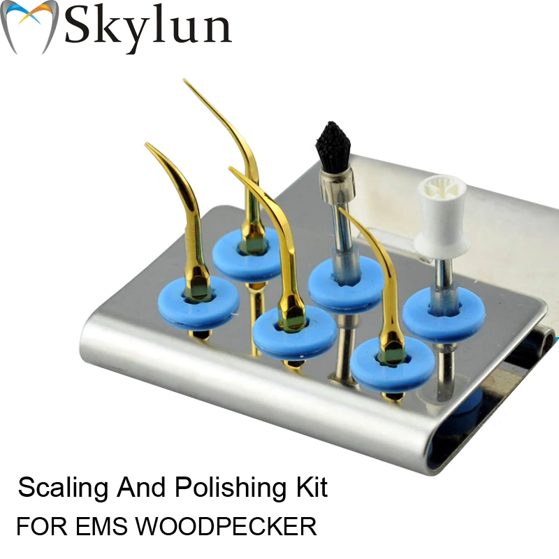 

Dental Ultrasonic scaler Tip Kit SCALER SCALING AND POLISHING KIT GOLD kit G1T G4T P1T P3T Brush Prophy Fit EMS WOODPECKER AT02