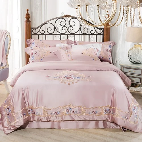 bedding set 6 Вышивка Duver крышка набор Роскошный шелковый атлас Премиум Постельное белье 4/5 шт queen King size простыней покрывало постельный комплект шлемы для подушек - Цвет: bedding set 6