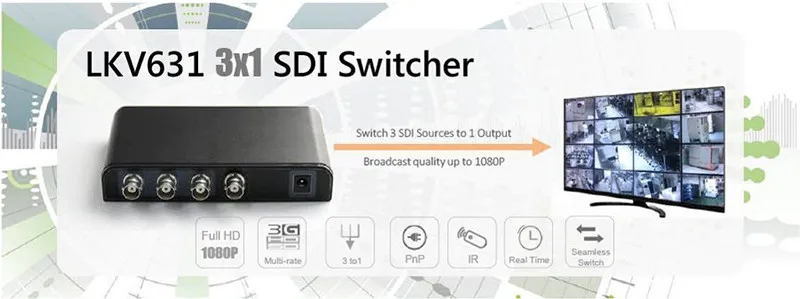 Lkv631 3 в 1 из sdi Switcher Поддержка 3G-SDI HD-SDI 3G-SDI преобразовать повторителя 1080 P конвертер ИК Дистанционное управление