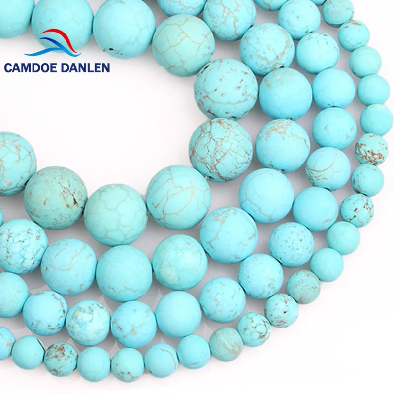 

CAMDOE DANLE Natural Stone Beads Forst Matte Blue Turquoises Dull Polish Howlite 6 8 10 12MM Diy Charms Beads For Jewelry Making