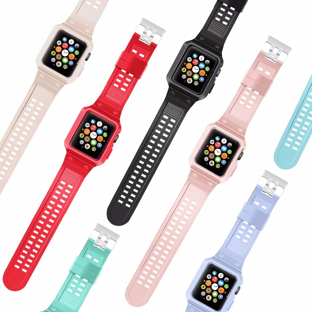 Спортивный силиконовый ремешок для Apple Watch 4 40 спортивный с защитным чехлом iWatch