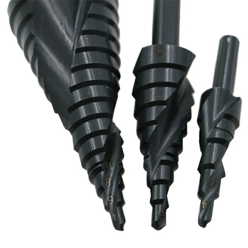4-32/4-20/4-12MM HSS Cobalt Step Drills Nitrogen High Speed Steel Spiral for Metal Cone Drill Bit Set Triangle Shank Hole Cutter