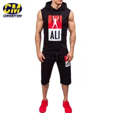 Модный мужской комплект для фитнеса спортивная одежда в стиле кэжуал Лето крутые спортивные костюмы высокого качества без рукавов с капюшоном толстовки+ шорты