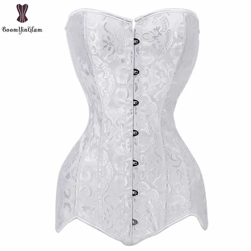 

Drop Shipping Corset Long Torso Corsets Cheap Black White Korset Overbust Waist Slimming Floral Bustier Women Plus Size Gorset