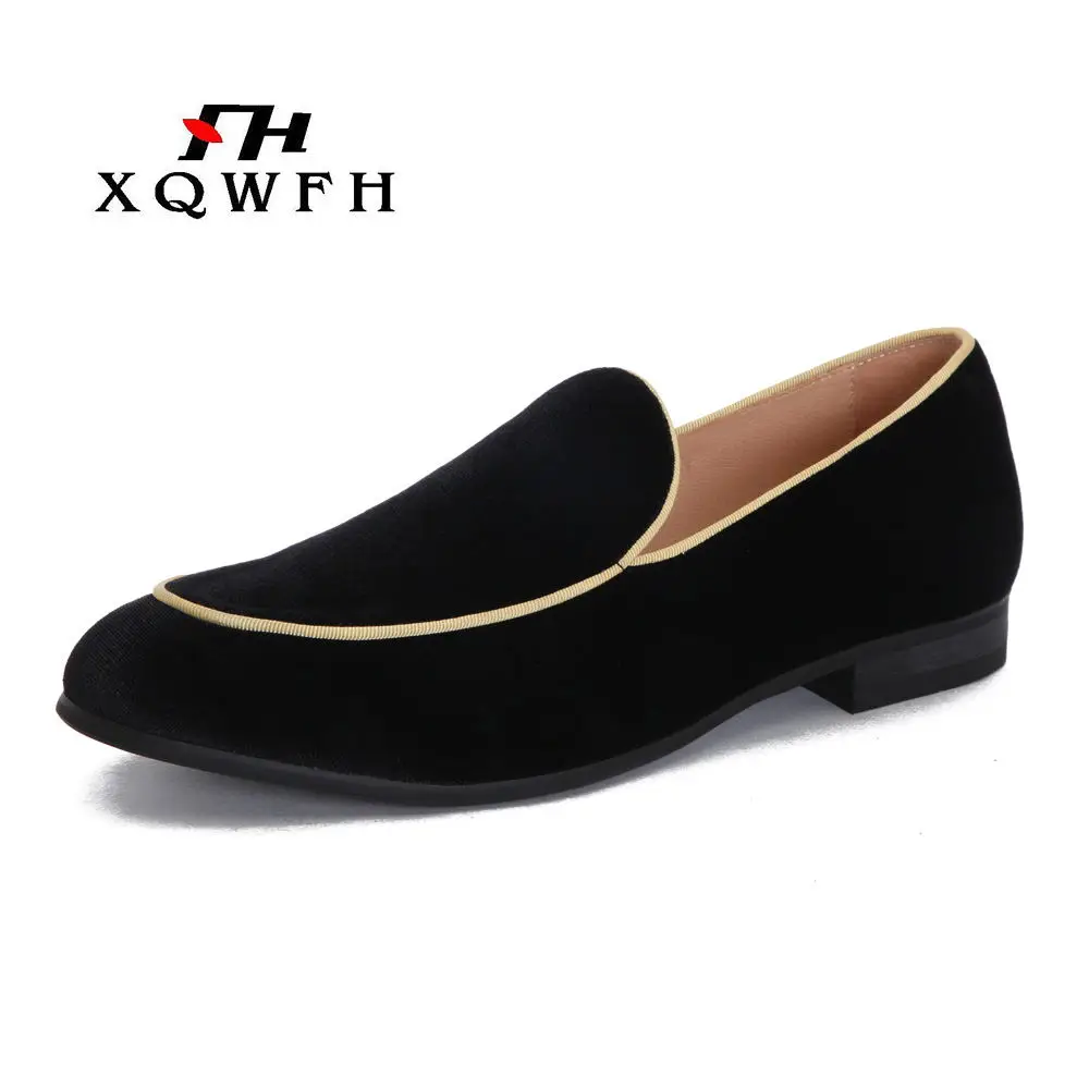 XQWFH/Новинка года; стильные мужские черные бархатные туфли; модные вечерние и праздничные Мужские модельные туфли; мужские лоферы размера плюс