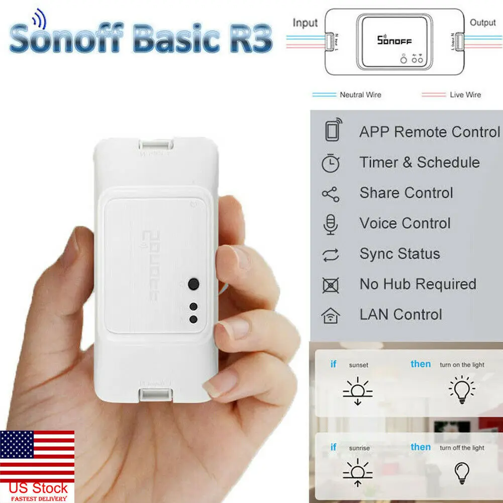 

SONOFF BASIC R3 Smart WiFi Switch Light Timer Support APP/LAN/Voice Remote Control DIY Mode Works With Alexa Google Home